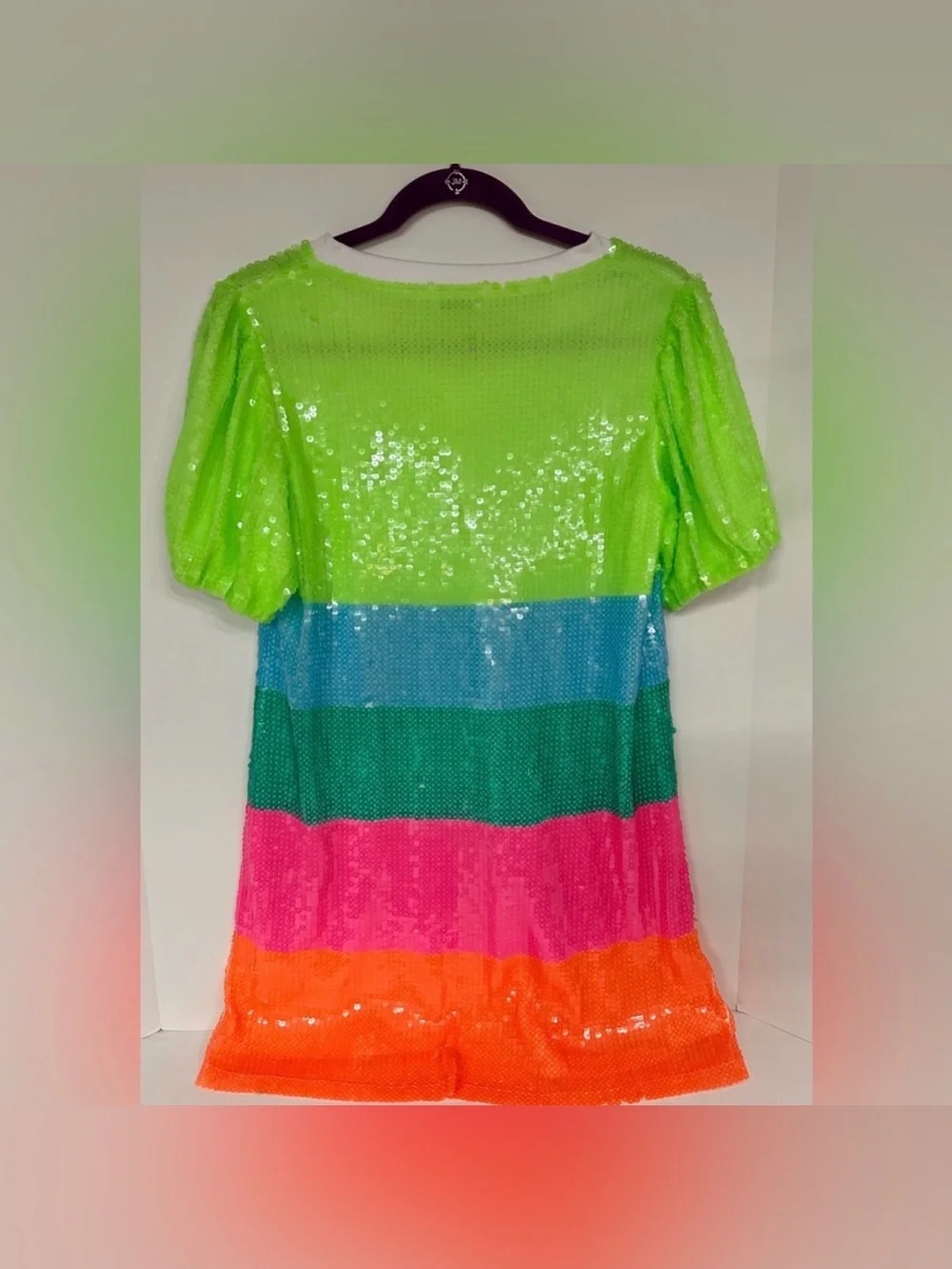 WHY Dress It’s My Birthday Rainbow Sequin Shift Dress Size Small Party Vegas.